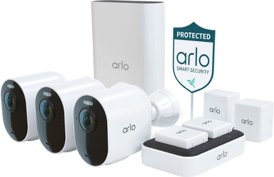 Arlo - Ultra 2 Spotlight 3-Camera Security Bundle Indoor/Outdoor Wireless 4K Security System - White $549.99