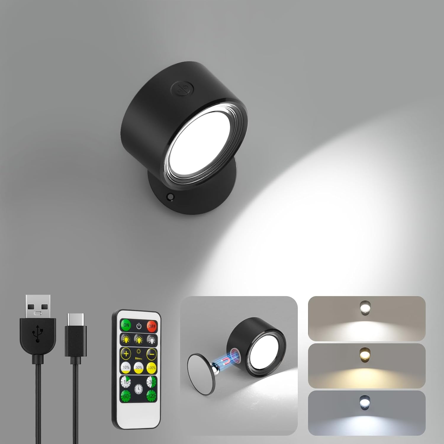 LED Wall Lights with Remote, Wall Mounted Sconces 3000mAh
