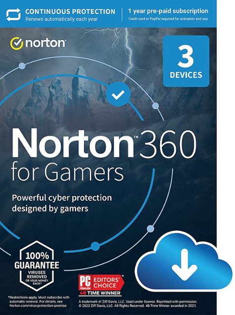 Norton - 360 for Gamers (3 Device) Antivirus Internet Security Software + Game Optimizer + VPN (1 Year Subscription) - Android, Apple iOS, Mac OS, Windows [Digital] $9.99