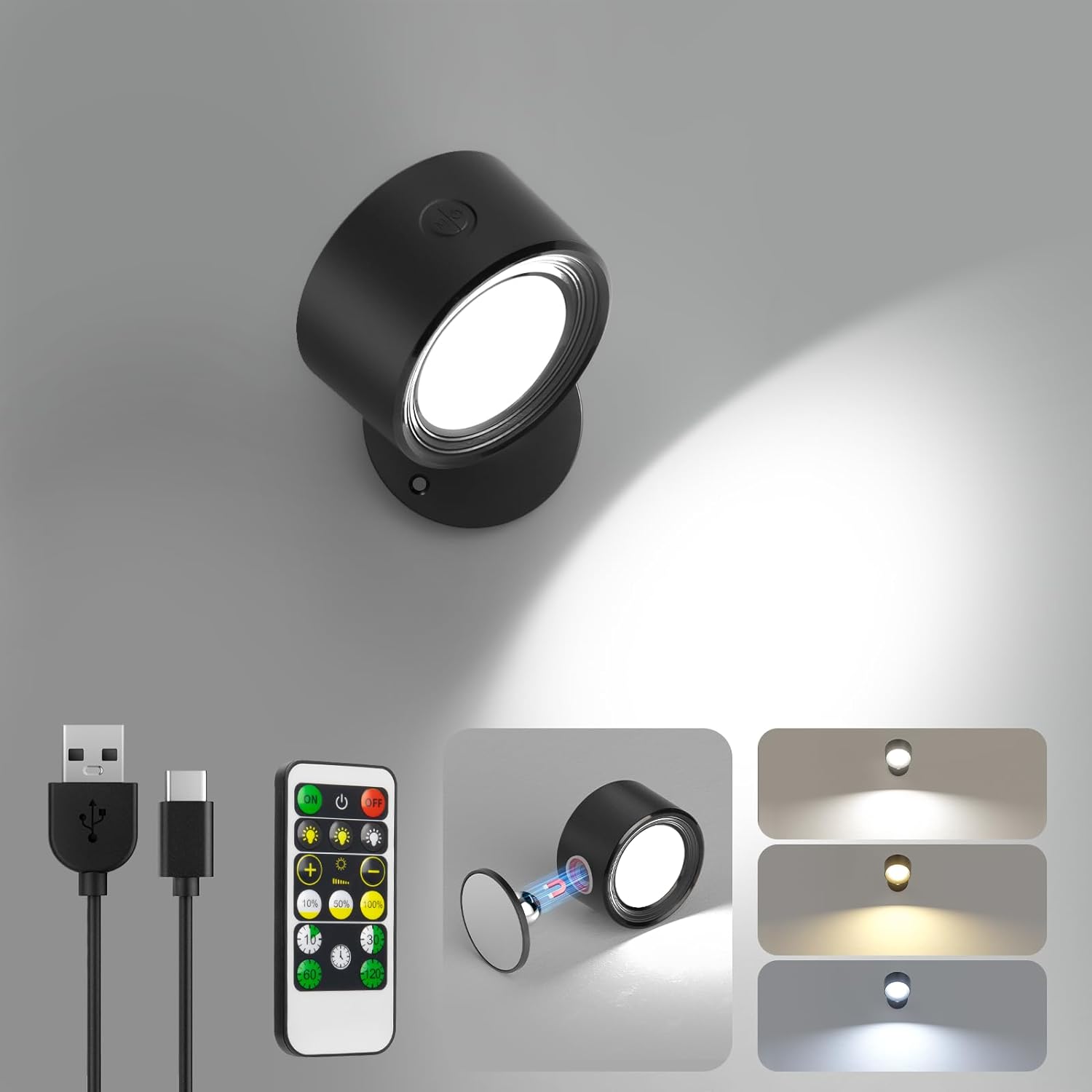 Lightbiz LED Wall Lights with Remote, Wall Mounted Sconces 3000mAh Rechargeable Battery Operated 3 Color Temperatures & Dimmable $5.59