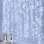 Ollny Curtain Lights Cool White, 200LED 6.6x6.6ft USB Christmas Curtain Lights with Remote 8 Modes Dimmable Timer, Waterproof Hanging Lights $8.1