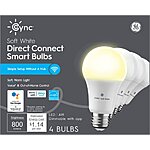 GE - Cync Direct Connect Light Bulbs (4 A19 Smart LED Light Bulbs), 60W Replacement - Soft White $23.99