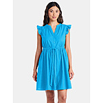 Time and Tru Women's and Women's Plus Button Front Cotton Mini Dress with Flutter Sleeves, Sizes XS-4X from $9.39