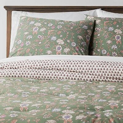 2-Piece Twin/Twin Extra Long Boho Reversible Comforter & Sham Set Green Floral $11.19