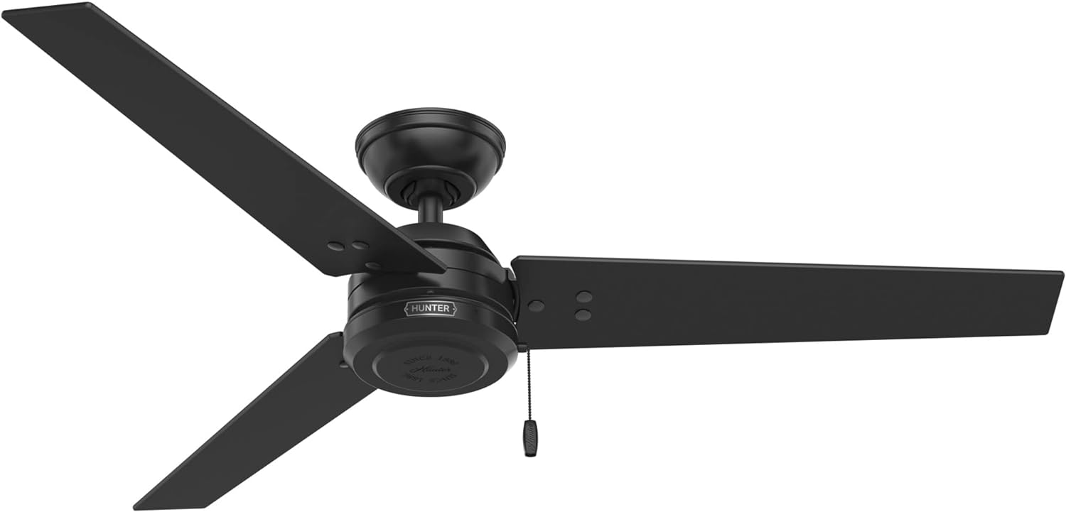 52" Hunter Cassius Indoor / Outdoor Ceiling Fan with Pull Chain Control, Matte Black $83