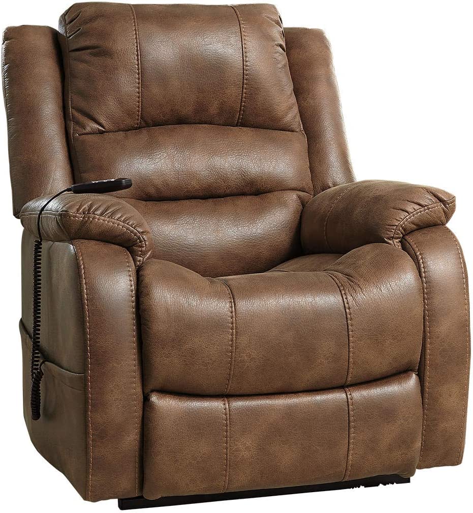 Signature Design by Ashley Yandel Faux Leather Electric Power Lift Recliner for Elderly, Brown $599.98