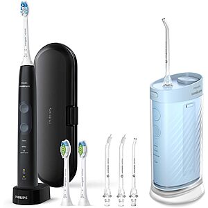 Philips Sonicare Compact Flosser 1000,Blue,ProtectiveClean 5300 Rechargeable Electric Toothbrush and 2PK Compact Nozzle Bundle $89.96