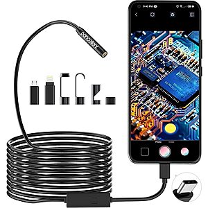 16.5-ft Pancellent Snake Inspection Borescope Type C HD Endoscope Camera $12.34