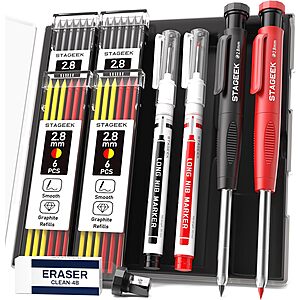Stageek Carpenter Pencils with Sharpener + 26 Refills $8.73