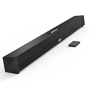 Okko ClearWave 37-inch 60W Bluetooth Sound Bar with remote control, mounted below a TV