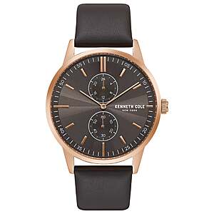 44mm Kenneth Cole Men's Classic Stainless Quartz Watch w/ Brown Leather Strap $21 + Free S&H
