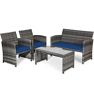 4-Pc Costway Patio Rattan Furniture Conversation Set w/ Cushions $159.50 + Free S&H