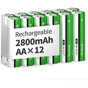 Granicell 1.2V 2,800mAh NiMH AA Rechargeable Batteries 12-Pack $9.99