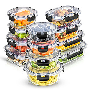 JoyJolt 24-Piece Glass Storage Container Kitchen Food Storage Set with Lids $29.99