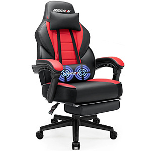 Bossin Massage Leather Gaming Chair w/ Footrest & Lumbar Support (Red) $99.5