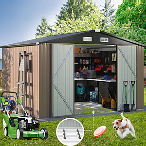 JolyDaly 10ft x 8ft Metal Storage Shed with Metal Base Frame Kit $300