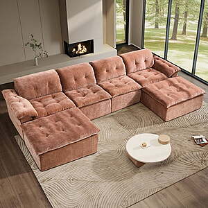6-Pc Aukfa U-Shaped Modular Sectional Sofa w/ 2x Ottomans (Terracotta) $550 + Free S&H