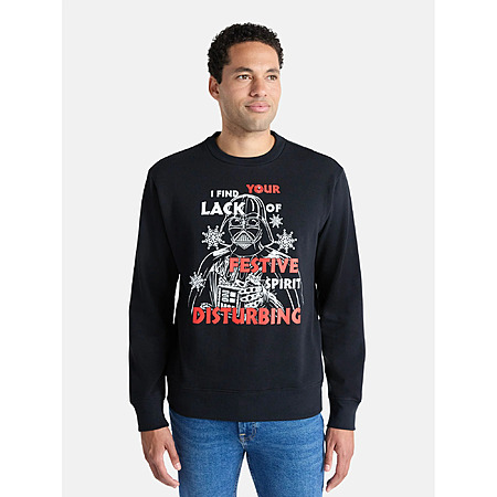 Star Wars Darth Vader Men's and Big Men's Holiday Graphic Light Up Sweatshirt, Sizes S-3XL $9