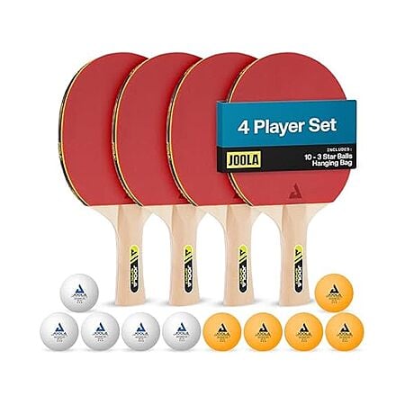 JOOLA Family Premium Ping Pong Paddles Set of 4 - Advanced Table Tennis Rackets, 10 Training 3 Star Ping Pong Balls, and Storage Case $19.99