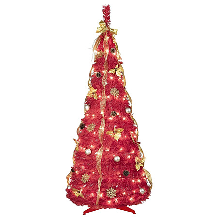 Bringstar 6ft Pull Up Prelit Christmas Tree with 150 Led Lights, Red $16.2