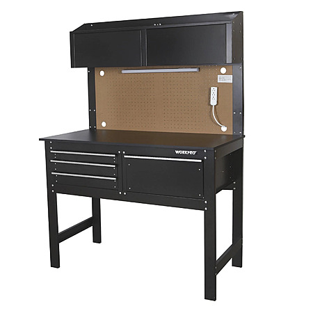 WORKPRO 2-in-1 48-inch Workbench and Cabinet Combo with Light, Steel, Wood $144.9