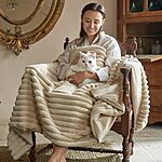 Amélie Home Soft Faux Fur Throw Blanket for Couch, Warm Luxurious Faux Rabbit Fur Striped Throw Blanket, Cozy Fluffy Plush Fur Blanket for Sofa Chair Bed50&quot;x 70&quot;$24.99