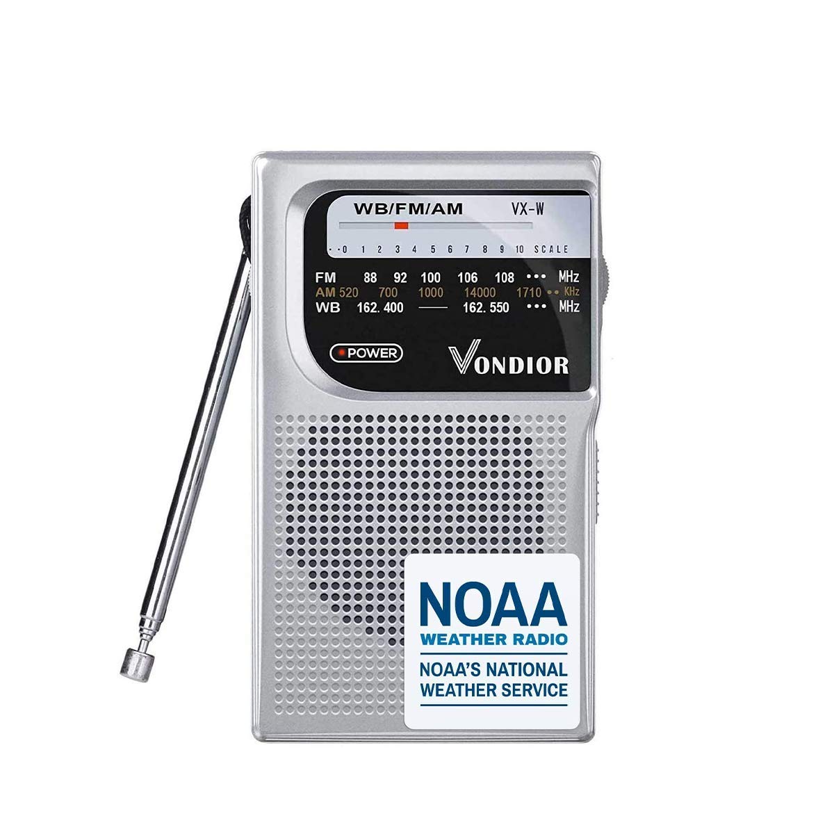 NOAA Weather Radio - Emergency NOAA/AM/FM Battery Operated Portable Radio with Best Reception and Longest Lasting Transistor. Silver $11.89