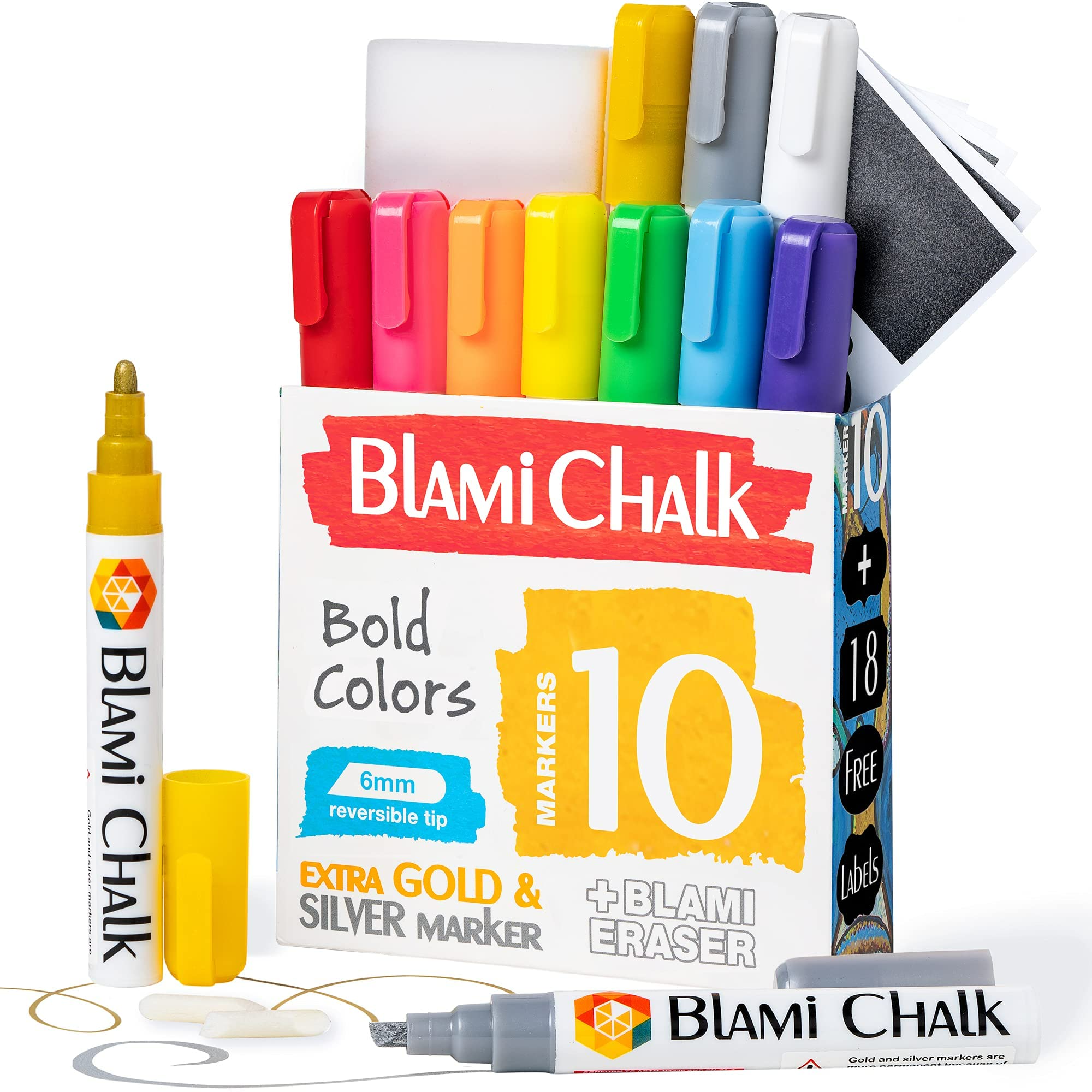 10 Pack Erasable Liquid Chalk Markers with Extra Gold and Silver Colors, 6mm Reversible Tip Chalk Pens with Vibrant Color for Chalkboard $6.99