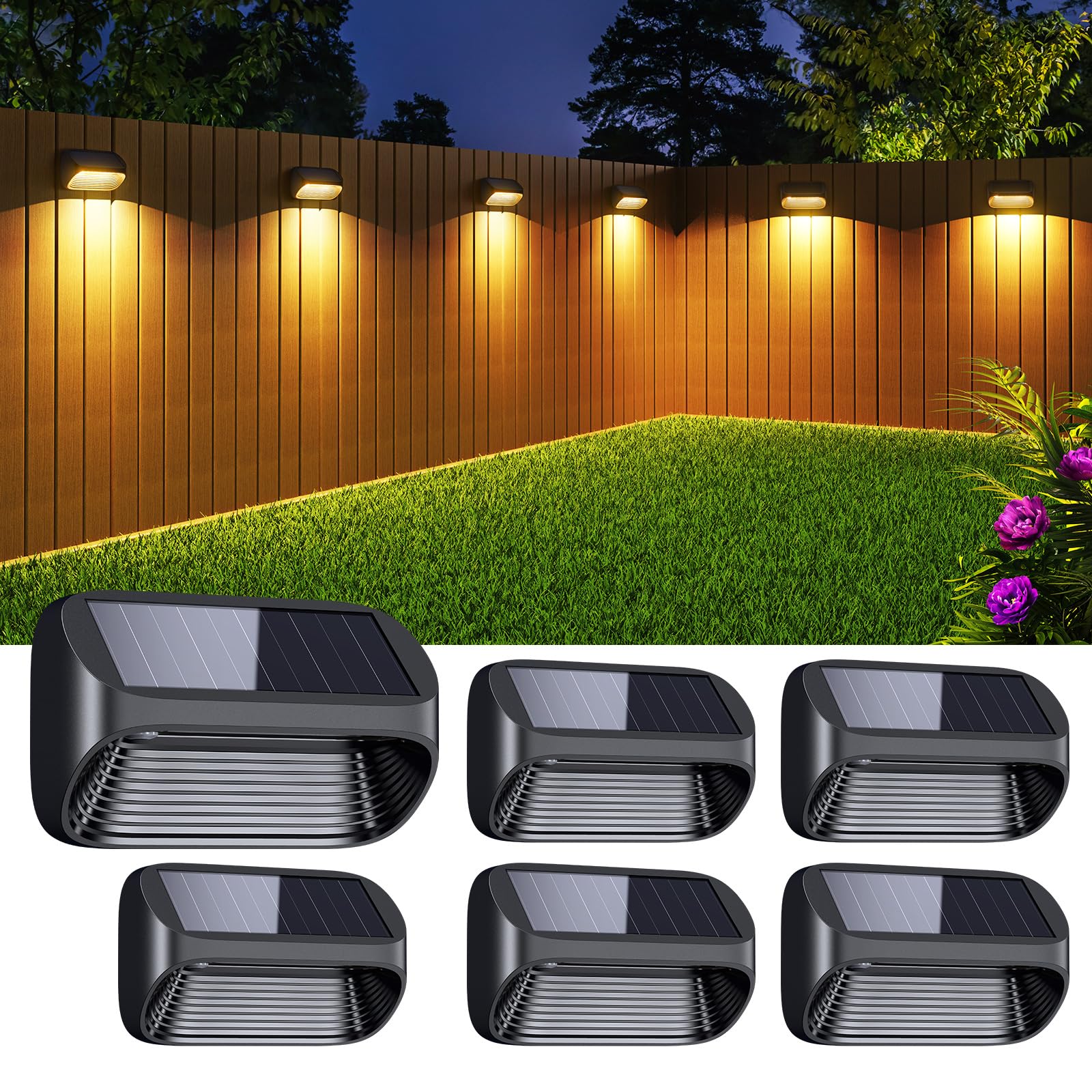 LETMY Solar Fence Lights Outdoor, 6 Pack Solar Deck Lights Outdoor Waterproof with 3 Modes, Auto On/Off Outdoor Solar Step Lights $16.49