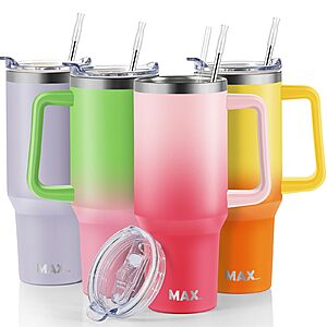 MaxBase 40 oz Tumbler with Handle and Straw Lid, Insulated Reusable Stainless Steel Travel Mug Keeps Drinks Cold up to 34 Hours, 100% Leakproof Bottle $11.99