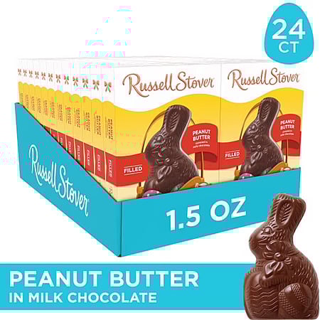 YMMV Russell Stover Peanut Butter Milk Chocolate Easter Bunny Candy, 1.5 Oz, 24 Count $1.72