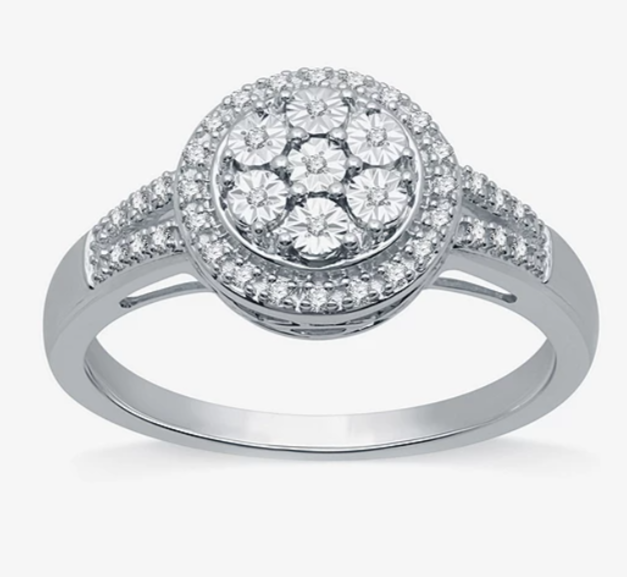 JCPenny 1/10 CT. T.W. Genuine Diamond Cluster Cocktail Ring in Sterling