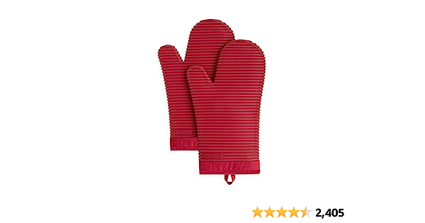 KitchenAid Ribbed Soft Silicone Oven Mitt Set, 7"x13", Passion Red 2 Count - $8.55