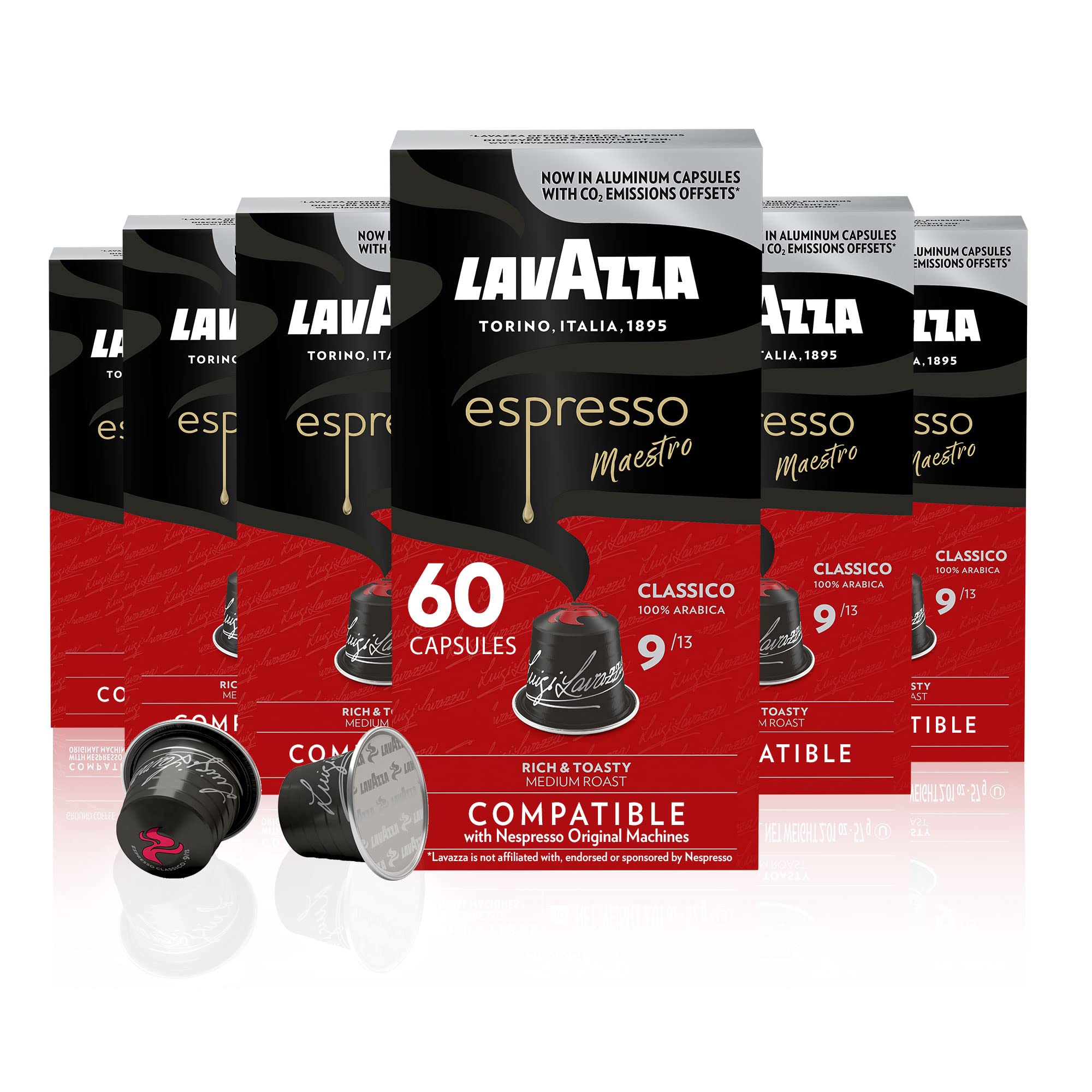 Lavazza Espresso Classico Medium Roast 100% Arabica Aluminum Capsules Compatible with Nespresso Original Machines (Pack of 60) $19.6