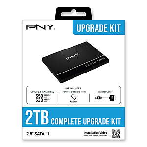 PNY CS900 2TB 2.5&rdquo; SATA-III Internal SSD - Complete Upgrade Kit with Transfer Cable and Software $134