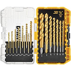 21-Pc DeWALT Titanium Nitride Coated Pilot Point Drill Bit Set w/ Case