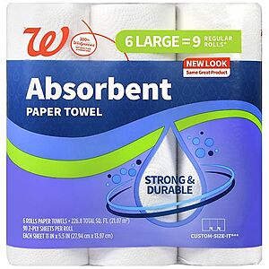6-Ct Walgreens Absorbent Paper Towels or 9-Ct Walgreens Soft Bath Tissue $3.60 + Free Pickup on