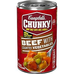18.8-oz Campbell's Chunky Soup Can (Beef w/ Country Vegetables) https://static.slickdealscdn.com/attachment/3/3/4/1/7/3/3/4/300x300/18348001.thumb.50 w/ S&S