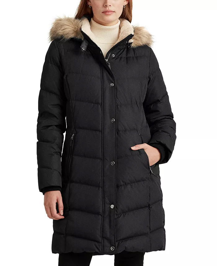 Women's Faux-Fur-Trim Hooded Puffer Coat, Regular & Petite $137.99