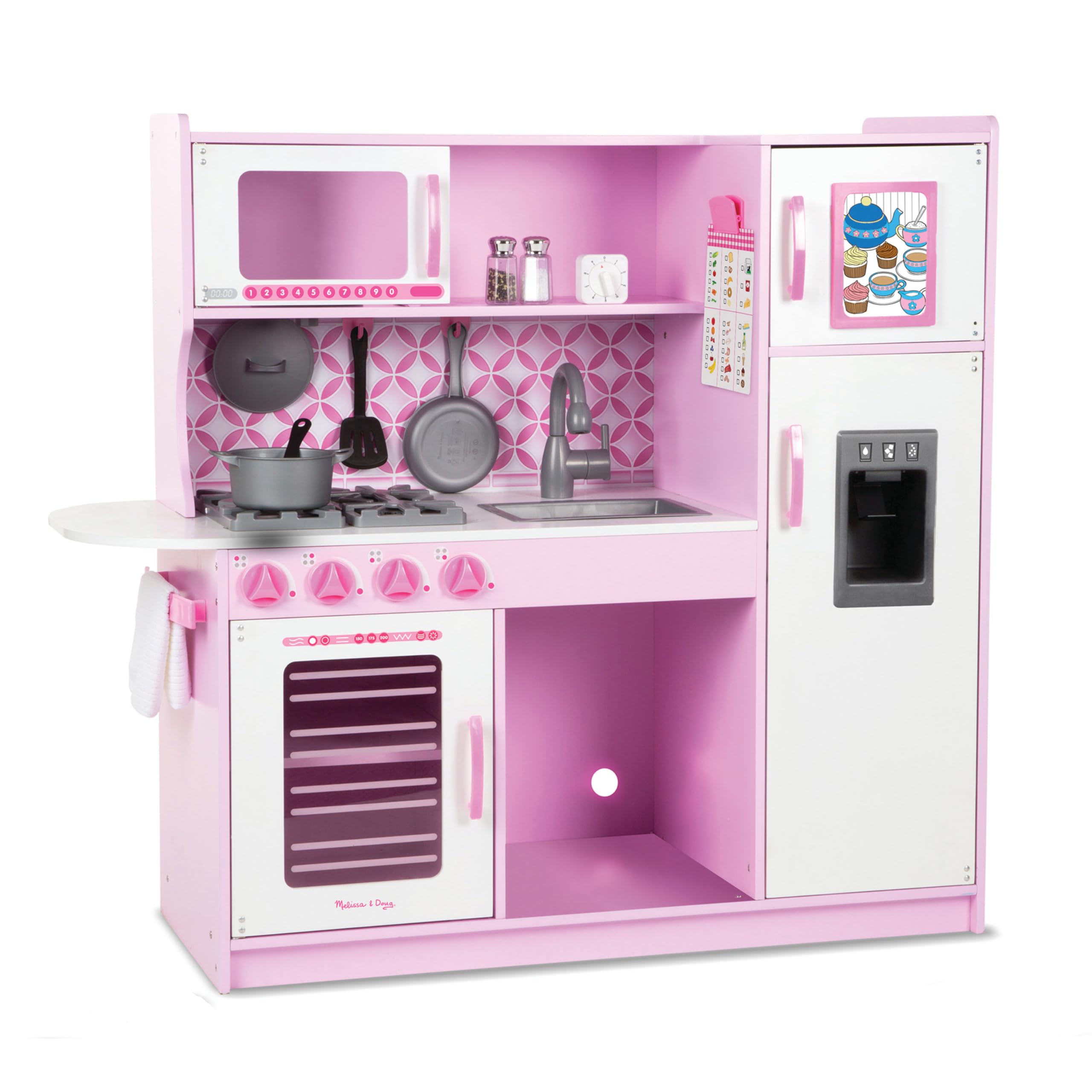 Melissa & Doug Wooden Chef’s Pretend Play Toy Kitchen With “Ice” Cube Dispenser – Cupcake Pink/White, for 36 months to 84 months $115.99
