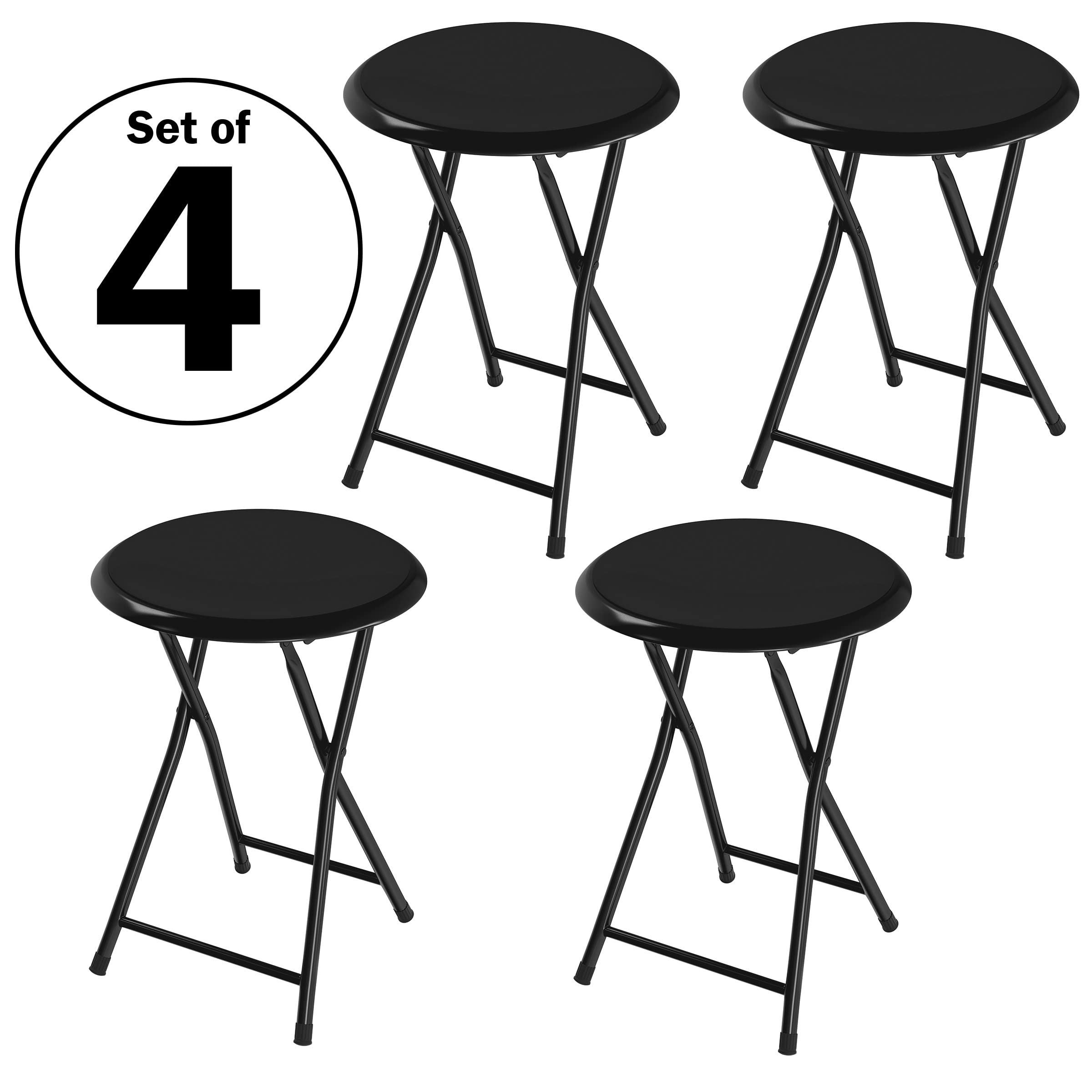 Folding Bar Stools - Set of 4 Heavy-Duty 18-Inch Stool - 225lb Capacity and Padded Seats for Dorm, Recreation or Game Room by Trademark Home (Black)-$49.39 Free shipping on Amazon