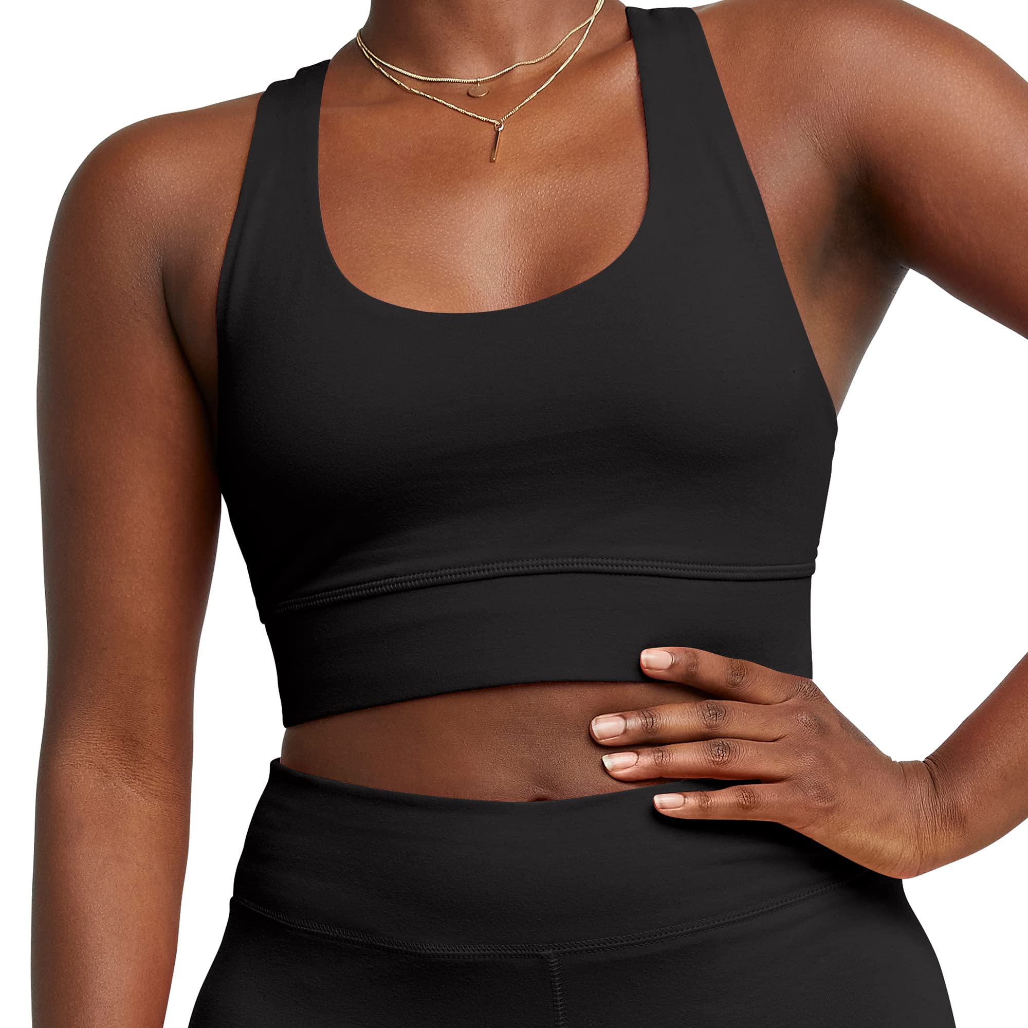 Hanes Women's Originals Bralette, Pullover Cotton Longline Bra with Moderate Support, Black $6.49