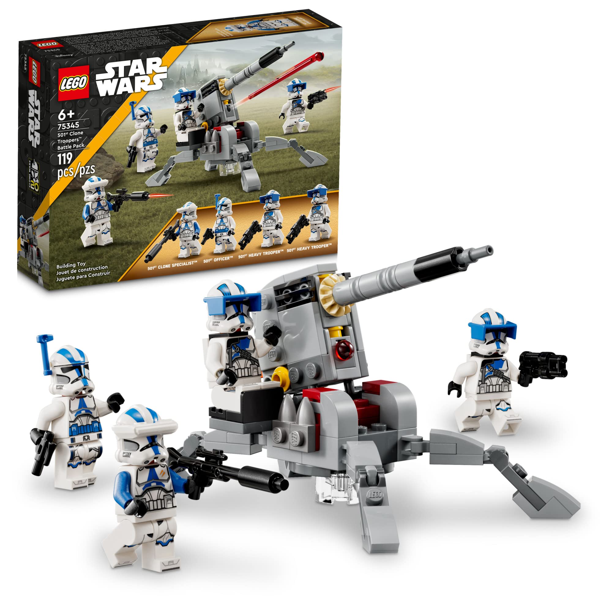 LEGO Star Wars 501st Clone Troopers Battle Pack Toy Set, Buildable AV-7 Anti Vehicle Cannon, with 4 Clone Trooper Minifigures, Portable Travel Toy, $15.99