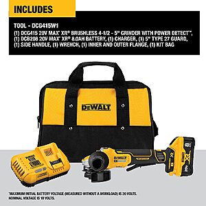 DEWALT 20V MAX* XR Angle Grinder, 8.0 AH Battery, Trigger Switch, Power Detect Tool Technology Kit, 4-1/2-Inch to 5-Inch (DCG415W1) $249