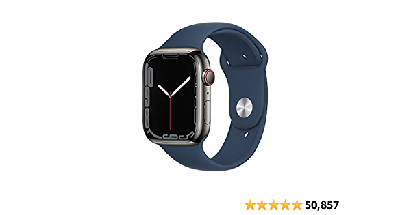 Apple Watch Series 7 [GPS + Cellular 45mm] Smart Watch w/ Graphite Stainless Steel Case with Abyss Blue Sport Band. Fitness Tracker, Blood Oxygen & ECG Apps, Always-On Re - $559