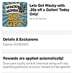 $0.25 off 20 gallons 12/7 Hucks Rewards Members