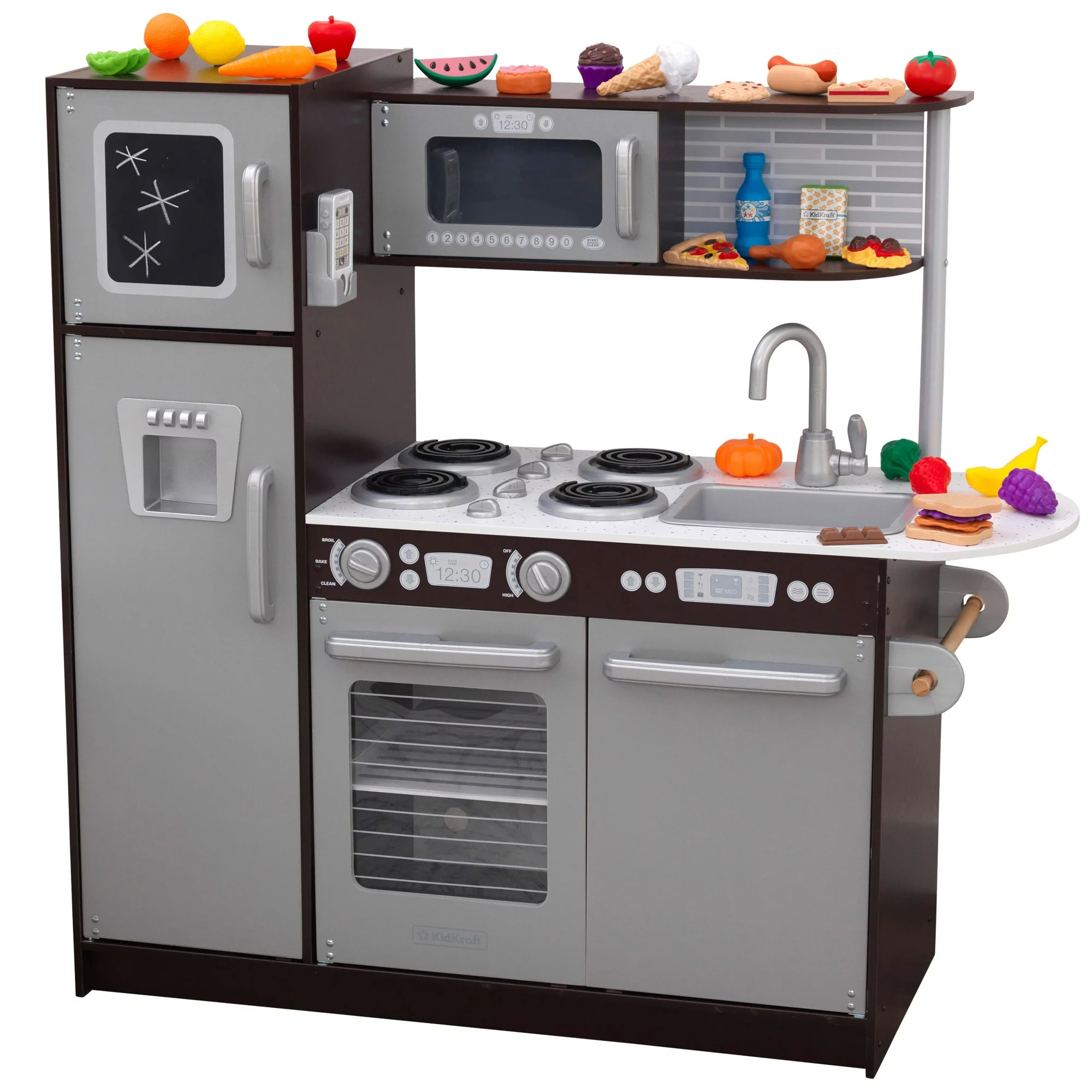 Kidkraft Uptown Wooden 30-Piece Play Kitchen for Kids, Black and Silver $99