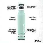 Zulu Ace 24oz Vacuum Insulated Stainless Steel Water Bottle with Chug Spout | Leak-Proof Locking Lid and Removable Base Green $11.99