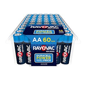 YMMV Rayovac AA Batteries,Double A Battery Alkaline,60 Count $12.92 after 30% S&S coupon