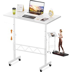 COMHOMA Small Standing Desk Adjustable Height & Tiltable Tabletop Mobile Portable Laptop/Computer Height 30.7"-46.4",White $39.99